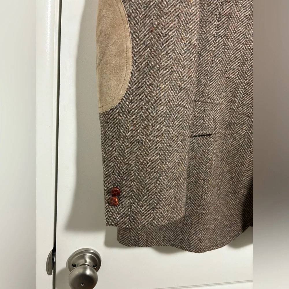 Vintage Pendleton Brown Herringbone Blazer with Tan Suede Yokes - Picture 3 of 8